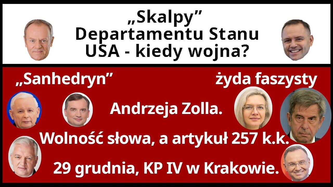 Z.Kękuś PPP 627 Kiedy wojna? „Sanhedryn” żyda A. Zolla. Obudźcie się Polacy. 29.12, KP IV w Krakowie